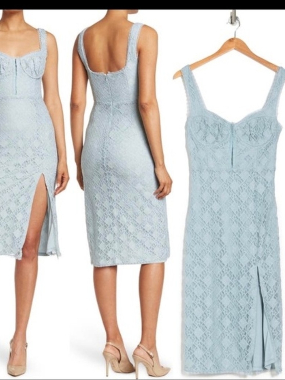 Light Blue Lace Midi Dress with Sweetheart Bodice